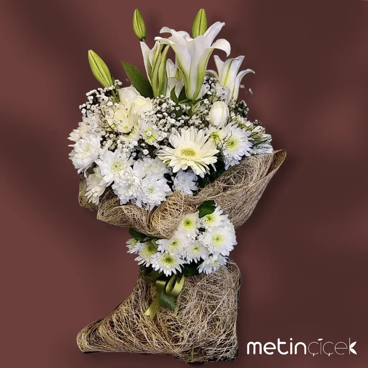 Beyaz Lilyum, Gerbera, Gül ve Papatya Demeti